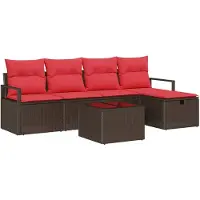 vidaXL Bankstel 6 st 5-Aantal zitplaatsen Bruin en Rood poly rattan