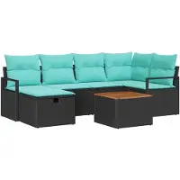 vidaXL Tuinbank Set 7 st Zwart poly rattan