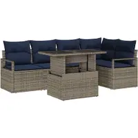 vidaXL Tuinbank Set 6 st 5-Aantal zitplaatsen Grijs en Marineblauw