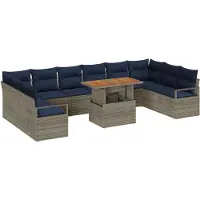 vidaXL Tuinbank Set 11 st 10-Aantal zitplaatsen Grijs en Marineblauw