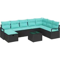 vidaXL Bankstel met kussen met opslag 9 pcs Zwart poly rattan