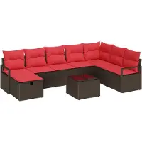 vidaXL Bankstel met kussen met opslag 9 pcs Bruin poly rattan