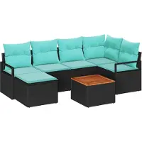 vidaXL Tuinbank Set 7 st Zwart poly rattan
