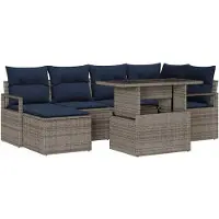 vidaXL Tuinbank Set 7 st Grijs en Marineblauw Poly rattan