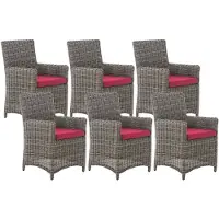 CLP 6-delige tuinstoelenset Fontana - polyrattan stoelen met hoge rugleuning en zitkussens grijs gevlekt