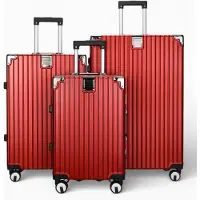 Infinity Leather Rode hardshell koffer Dubbele 4-wiel ABS bagage Cabine Koffers