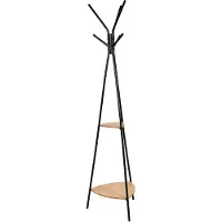 Begryf Staande kapstok - met 2 hoekplanken - zwart en bamboelook - industrieel design - 49,5x49,5x179 cm
