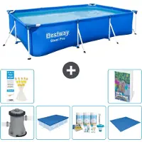 OEM Rechthoekig Steel Pro Zwembad - 300 x 201 x 66 cm - Blauw - Inclusief Pomp Afdekzeil - Onderhoudspakket - Grondzeil - 7-delig