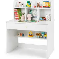 Costway Bureau voor kinderen, kinderbureau van hout, schoolagenbureau met lade en opbergvak, jeugdschrijftafel met opbergruimte, kindertafel voor kinderen vanaf 3 jaar, 80 x 48 x 102 cm (wit)