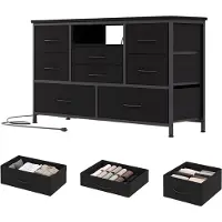 Bolt Ladekast met 8 Lades - Dressoir met Laadstation - Metalen Frame & Stoffen Lades - Slaapkamer & TV-Meubel - Zwart