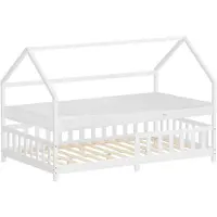 ML-Design Kinderbed Huisbed 120x200 cm wit gemaakt van dennenhout incl. matras H-16cm uitvalbeschermend dak en lattenbodem
