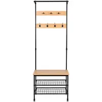Begryf Kapstok met schoenenrek - bamboelook - met zitbank - 7 haken - 66x32x183 cm