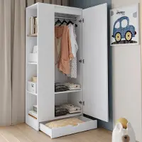 OKWISH Kledingkast - 1 Deur Met Legplanken En Lades - Voor Slaapkamer Hal Of Kantoor - Hout Wit - 70×40×170 Cm
