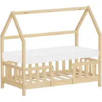ML-Design Kinderbed huisbed 70x140 cm natuurlijk grenen incl. matras H-10cm uitvalbeschermend dak en lattenbodem