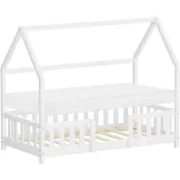 ML-Design Kinderbed huisbed 80x160 cm wit gemaakt van dennenhout incl. matras H-10cm uitvalbeschermend dak en lattenbodem