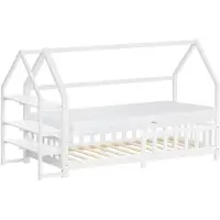 ML-Design Kinderbed huisbed 90x200 cm wit gemaakt van grenenhout incl. matras H-16cm uitvalbeschermend plankdak en lattenbodem