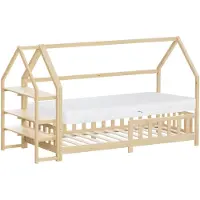 ML-Design Kinderbed huisbed 90x200 cm naturel grenen incl. matras H-16cm uitvalbeveiliging plankdak en lattenbodem