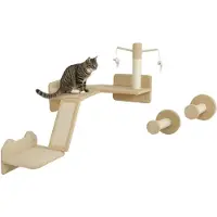PawHut Katzen Kletterwand Set, 3-teilig Katzenmöbel mit Kratzbrett, Sprungplatten, Kratzstamm, Spielball, für Katzen bis 5 kg, Sisal, Beige