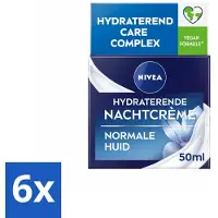 Nivea - Nachtcrème - Essentials Hydraterend - Voor normale tot gemengde huid - Met Lotusextract, Waterlelie-extract, Vitamine E & Provitamine B5 - 50 ml - Voordeelverpakking - 6 stuks