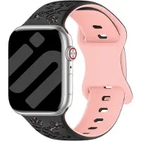 Strap-it Flower Siliconen bandje - horlogebandje geschikt voor Apple Watch (Series 12/11/10), (SE 3/2/1), (Series 9/8/7/6/5/4) - 38/40/41/42mm - zwart/roze
