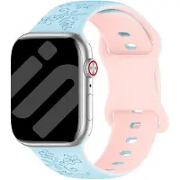 Strap-it Flower Siliconen bandje - horlogebandje geschikt voor Apple Watch 1/2/3/4/5/6/7/8/9/10/11/SE/Ultra (2) (38/40/41/42mm) - blauw/roze