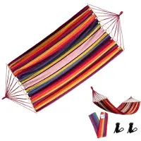 Rijoka Hangmat Large met Spreidstok – 200x140cm – Oranje/Rood/Paars Gestreept – 1 Persoons – Incl. 2 Haken, Touw én Opbergzak – Sunset