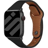 Strap-it leren bandje met drukknoopsluiting - horlogebandje geschikt voor Apple Watch 1/2/3/4/5/6/7/8/9/10/11/SE/Ultra (2) (38/40/41/42mm) - zwart