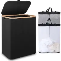 Ren Wasmand 2 Vakken - Wasmand - Wassorteerder - Zwart - 57cm x 37cm x 70cm