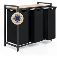 Ren Wasmand 3 Vakken - Wasmand - Wassorteerder - Wasmand Met Deksel - Zwart - 36cm x 84cm x 73cm