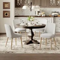 Laura Eetkamerstoelen Set van 4 - Gestoffeerde Stoelen met Houten Poten en Hoge Rugleuning, Mid-Century Modern, Lichtgrijs, 53,5 x 48,5 x 82,5 cm – Comfortabel en Stijlvol |