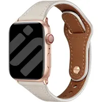Strap-it leren bandje met drukknoopsluiting - horlogebandje geschikt voor Apple Watch 1/2/3/4/5/6/7/8/9/10/11/SE/Ultra (2) (38/40/41/42mm) - beige