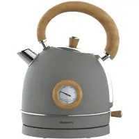 Klausberg 9009 - Retro Waterkoker - 1,8L - RVS - grijs met hout - met thermometer