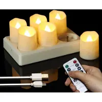 Ren Led Kaarsen Met Bewegende Vlam - Oplaadbare Waxinelichtjes - Oplaadbare Kaarsen - Oplaadbare Theelichtjes - Wit - 4cm x 4cm x 5cm