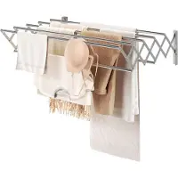 Aura Wanddroogrek –Wasrek Goed voor 5.6 Meter Wasgoed – Uitschuifbaar Droogrek - Telescopisch Doucherek - Wanddroogrek Inklapbaar Uitschuifbare Lengte - Zilver - 59cmx 42cm x 19cm