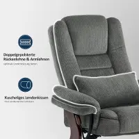 Laura Relaxfauteuil 82,5 x 87 x 106 cm – 360° Draaibare Lees- en TV-Stoel met Kruk, Traploos Instelbare Rugleuning, Comfortkussen en Zijzak – Grijs Stof –