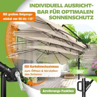 Laura Parasol 250 x 250 cm Rechthoekig met Zwengel, Kantel- & 360° Verstelbare Schaduw – UV50+ Zonbescherming, Waterafstotend, Aluminium Frame, Inclusief Beschermhoes – Balkon, Tuin & Terras – Beige –