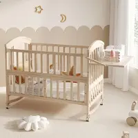 OKWISH Babybed 120x60 cm - Met Luierblad En Opbergrek - Verlengbaar Tot 162 cm - Zonder Matras - Grenenhout - Naturel