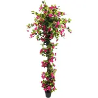 Happiq Kunstmatige Bougainvillea Boom 210 cm - Kunstplant - Nepplant met Houten Stam & Roze Bloemen - Voor Binnen & Buiten - Wit