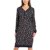 Merry Style Dames Nachtemd - Nachtjapon - Lange mouwen - Katoen - MS-MS10-179-ND - Marineblauw/Cadeaus - M