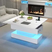 OKWISH Salontafel Met Hefblad En Stopcontacten Met Led Verlichting Voor Wonen En Werken Spaanplaat Wit 100 X 50 X 51,5 Cm