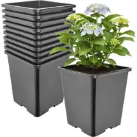 Garronda Set van 10 hoge vierkante kunststof kweekpotten met drainagegaten voor tuin (Zwart, 20,5 x 20,5 x 23,5 cm (7L)) GD-KW-HS