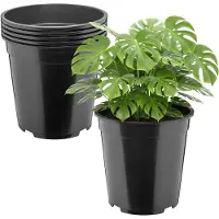 Garronda Set van 5 hoge ronde kunststof bloempotten met drainagegaten (Zwart, Ø25 x 24 cm (9,5L)) GD-KW-RH