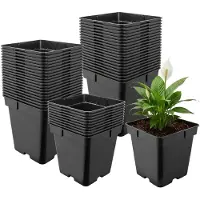 Garronda Set van 50 vierkante kunststof kweekpotten met drainagegaten voor tuin (Zwart, 18 x 18 x 18 cm (4L)) GD-KW-S