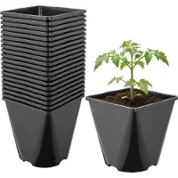Garronda Set van 20 afgeronde vierkante kunststof kweekpotten met drainagegaten voor tuin (Zwart, 14 x 14 x 14 cm (2L)) GD-KW-SR
