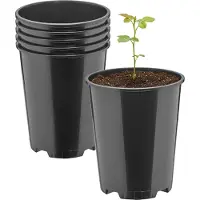 Garronda Set van 5 ronde kunststof bloempotten met drainagegaten voor tuin (Zwart, Ø11 x 13,5 cm (1L)) GD-KW-RR
