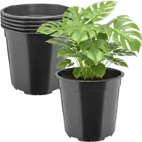 Garronda Set van 5 hoge ronde kunststof bloempotten met drainagegaten (Zwart, Ø24 x 22 cm (7L)) GD-KW-RH