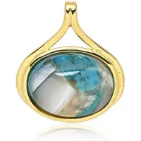 Cavill - Vergulde 925 Sterling Zilver Hanger - 5,85 ct Turquoise Mozaiek Ovaal Cabochon - Elegant Tijdloos Sieraad 22,5x19,5 mm