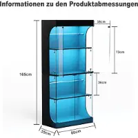 STILVORA Vitrinekast - Led En Laadstation - Voor Woonkamer En Slaapkamer - Glas En Spaanplaat - 80x35x165 Cm - Zwart