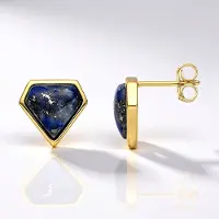 Cavill - Zilveren Oorbellen - 925 Sterling Zilver Verguld - Blauwe Lapis Lazuli Fancy Cabochon 6 5 ct - Driehoekig 12 mm - Luxe Sieraden