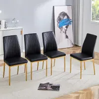 STILVORA Eetkamerstoel, set van 4, gemaakt van technologische stof, gestoffeerde stoel met zwarte metalen poten en een verticaal patroon, keukenstoel voor de eetkamer, kleur zwart